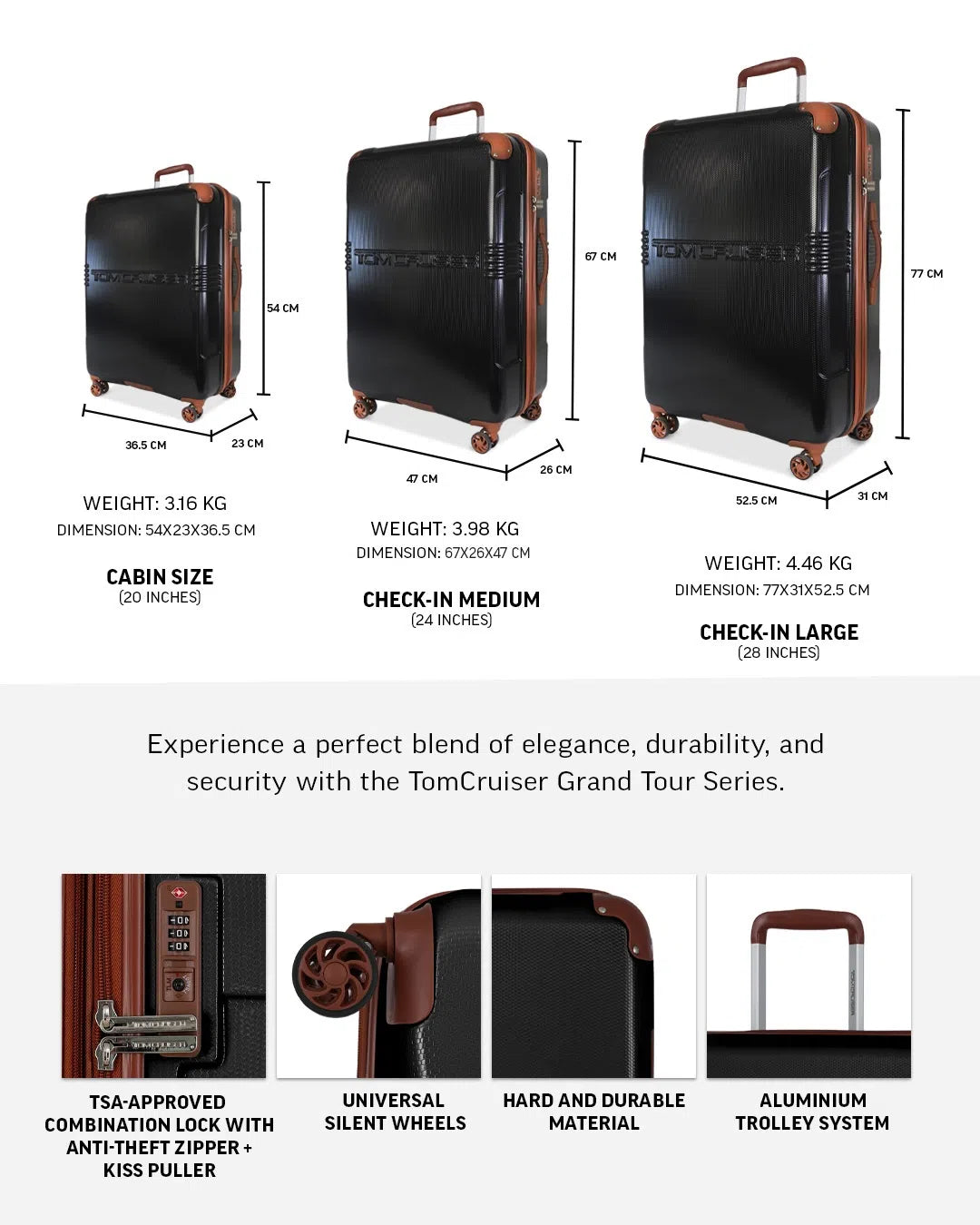 TOMCRUISER GRAND TOUR HARD TROLLEY 24, 28 inch BLACK