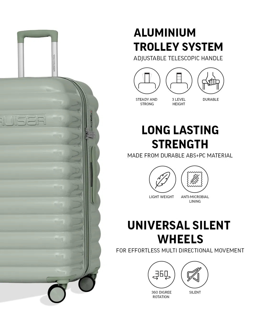 TOMCRUISER CLOUD HARD TROLLEY 20,24,28 inch  GREEN