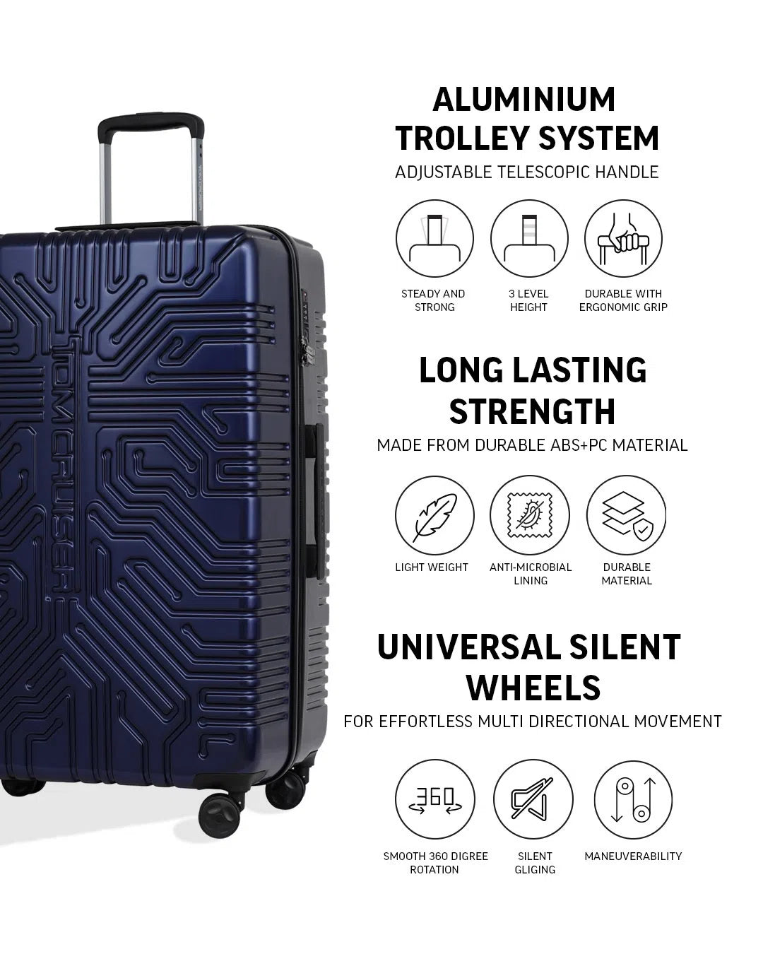 TOMCRUISER MATRIX HARD TROLLEY 20,24,28 inch  SILVER, RED, BLUE