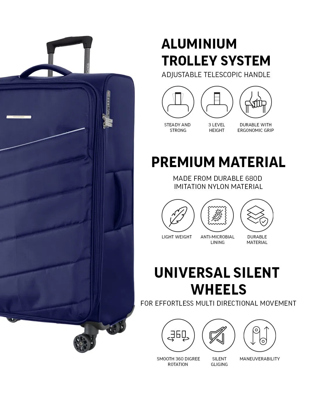 TOMCRUISER ELITE SOFT LUGGAGE TROLLEY SET BLUE, Black, Grey (3pc)
