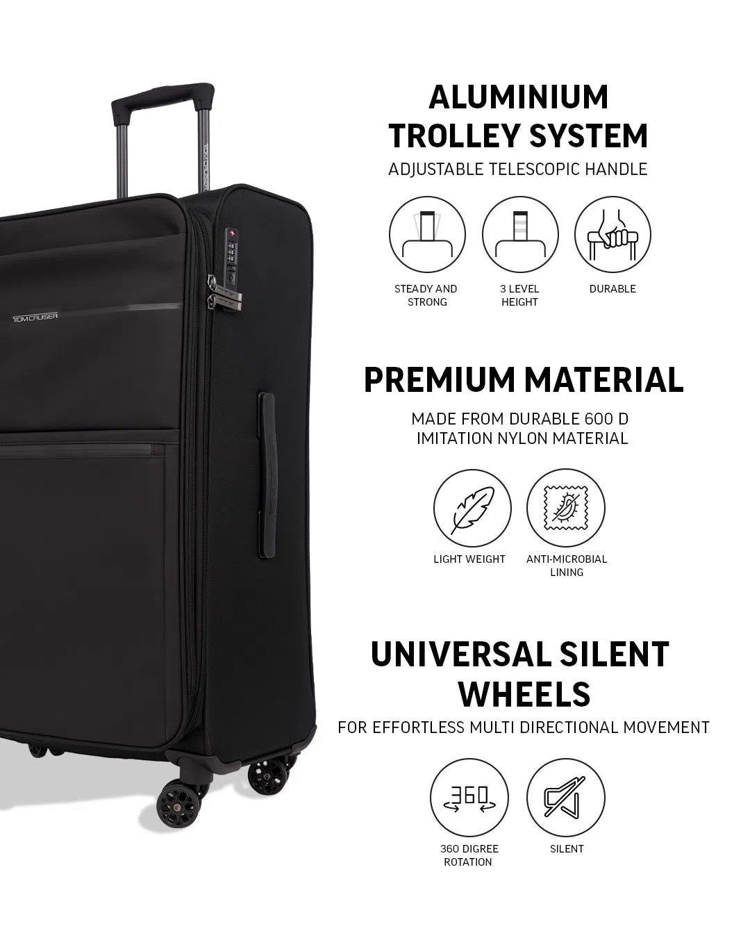 TOMCRUISER LEGACY SOFT LUGGAGE TROLLEY SET BLUE, BLACK, GREEN (3pc)
