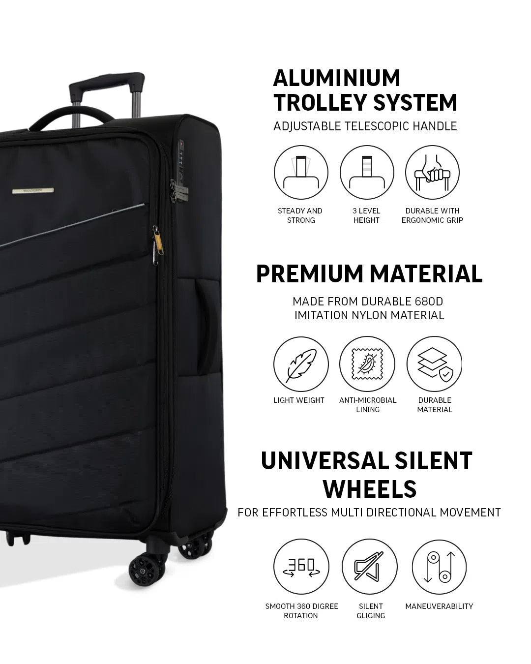 TOMCRUISER ELITE SOFT LUGGAGE TROLLEY SET BLUE, Black, Grey (3pc)