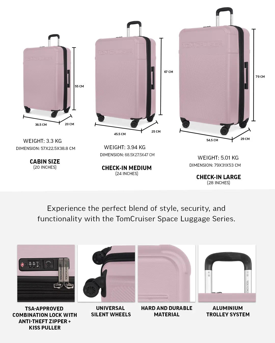 TOMCRUISER STORY HARD TROLLEY SET PINK, Black, Yellow (3pc)