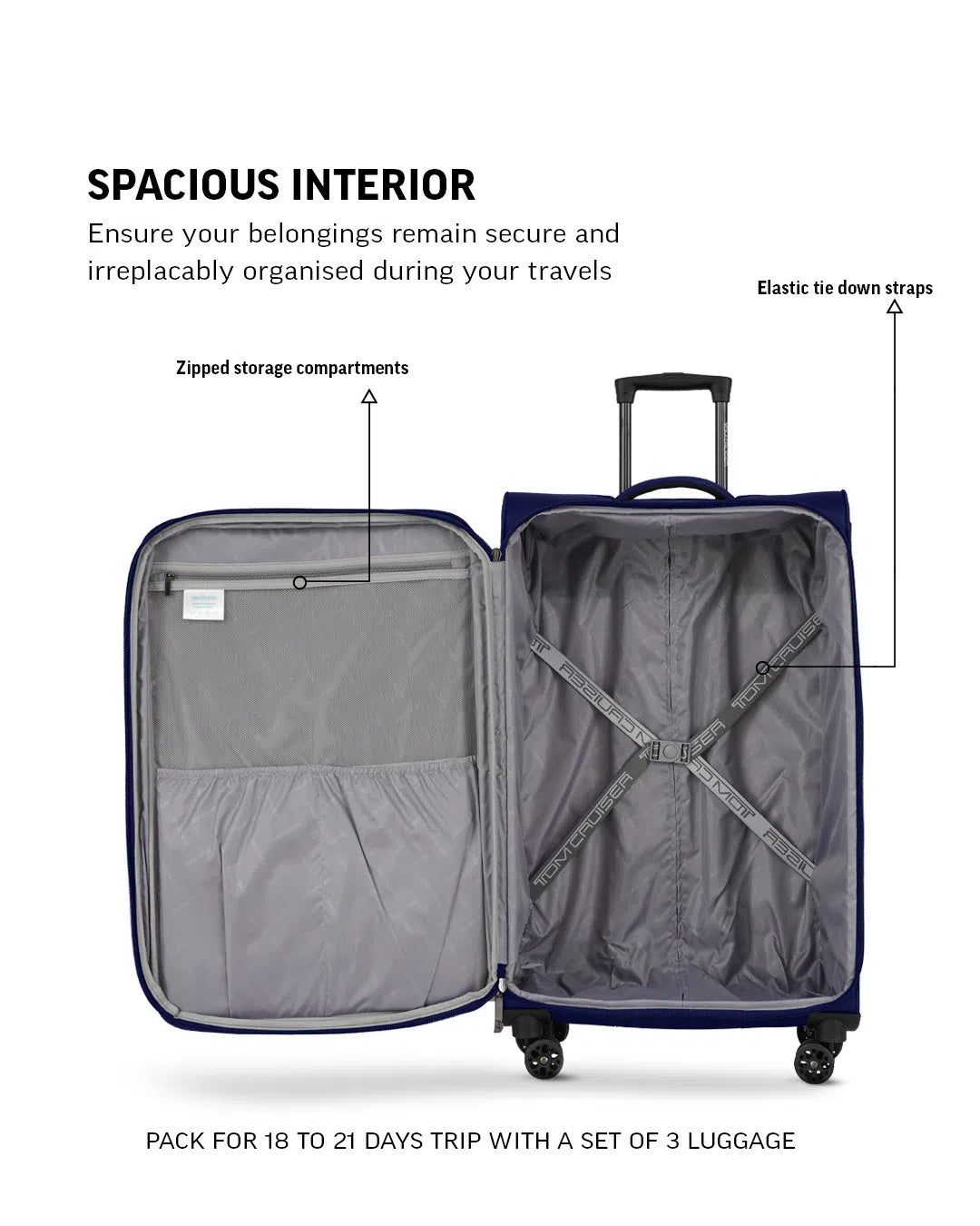 TOMCRUISER ELITE SOFT LUGGAGE TROLLEY 20,24,28 BLUE