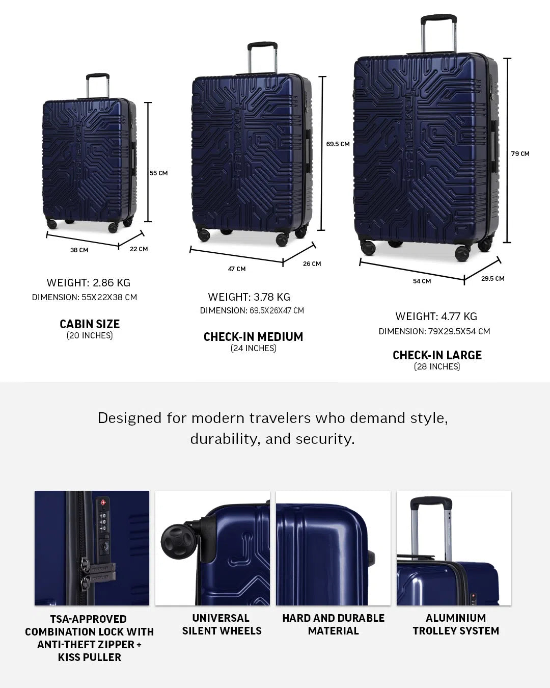 TOMCRUISER MATRIX HARD TROLLEY 20,24,28 inch  SILVER, RED, BLUE