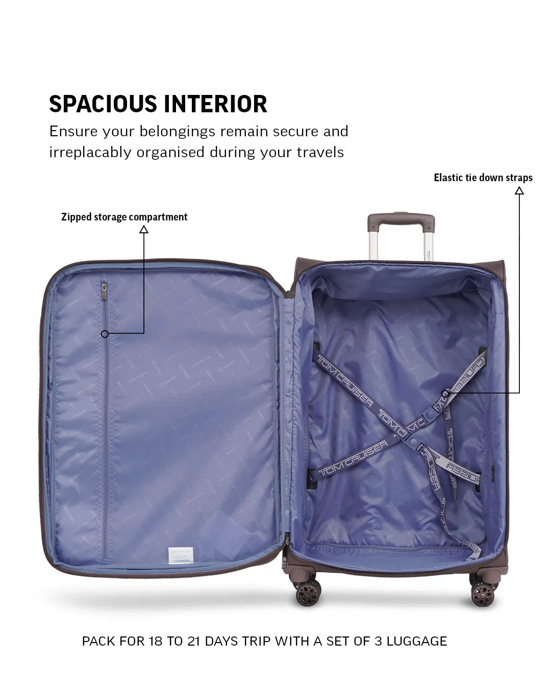 TOMCRUISER ATLAS SOFT LUGGAGE TROLLEY 20" 24" 28" inch  KHAKEE