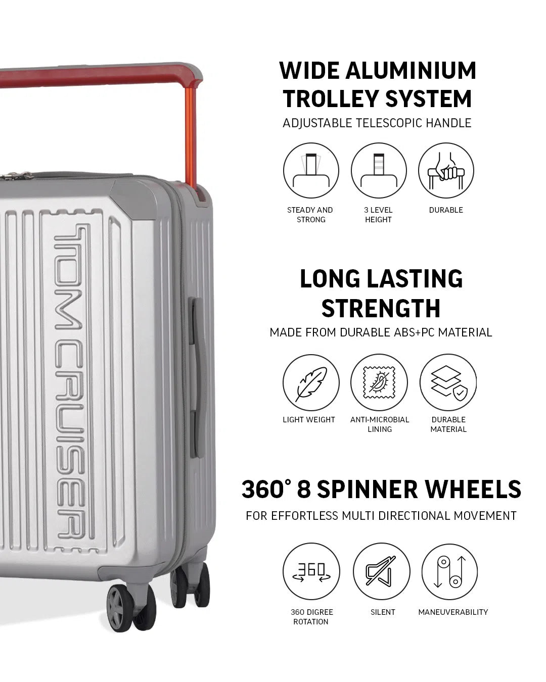TOMCRUISER WIDER HARD TROLLEY 20 INCH SILVER (TC-HT-112)