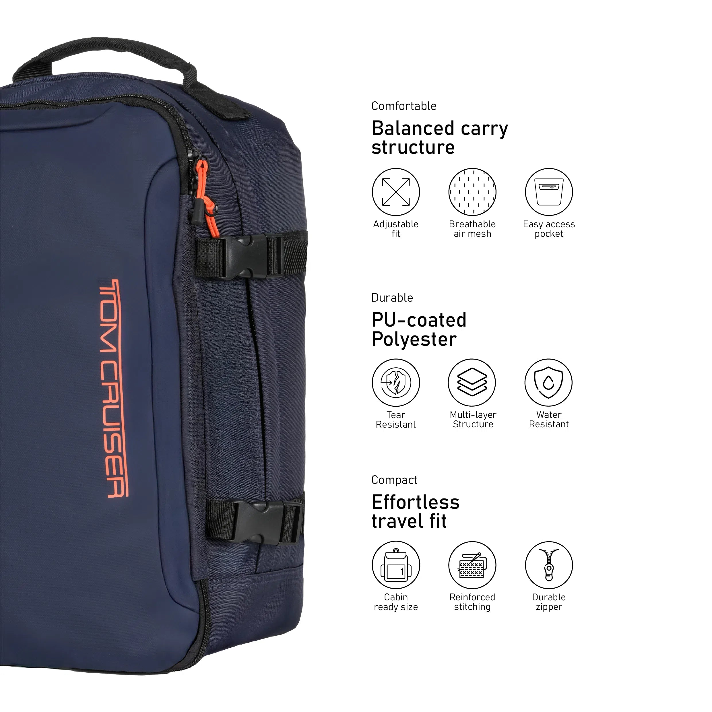 TOM CRUISER GRAND TOUR - SOFT EDITION BACK PACK BLACK, LIGHT GREY, NAVY