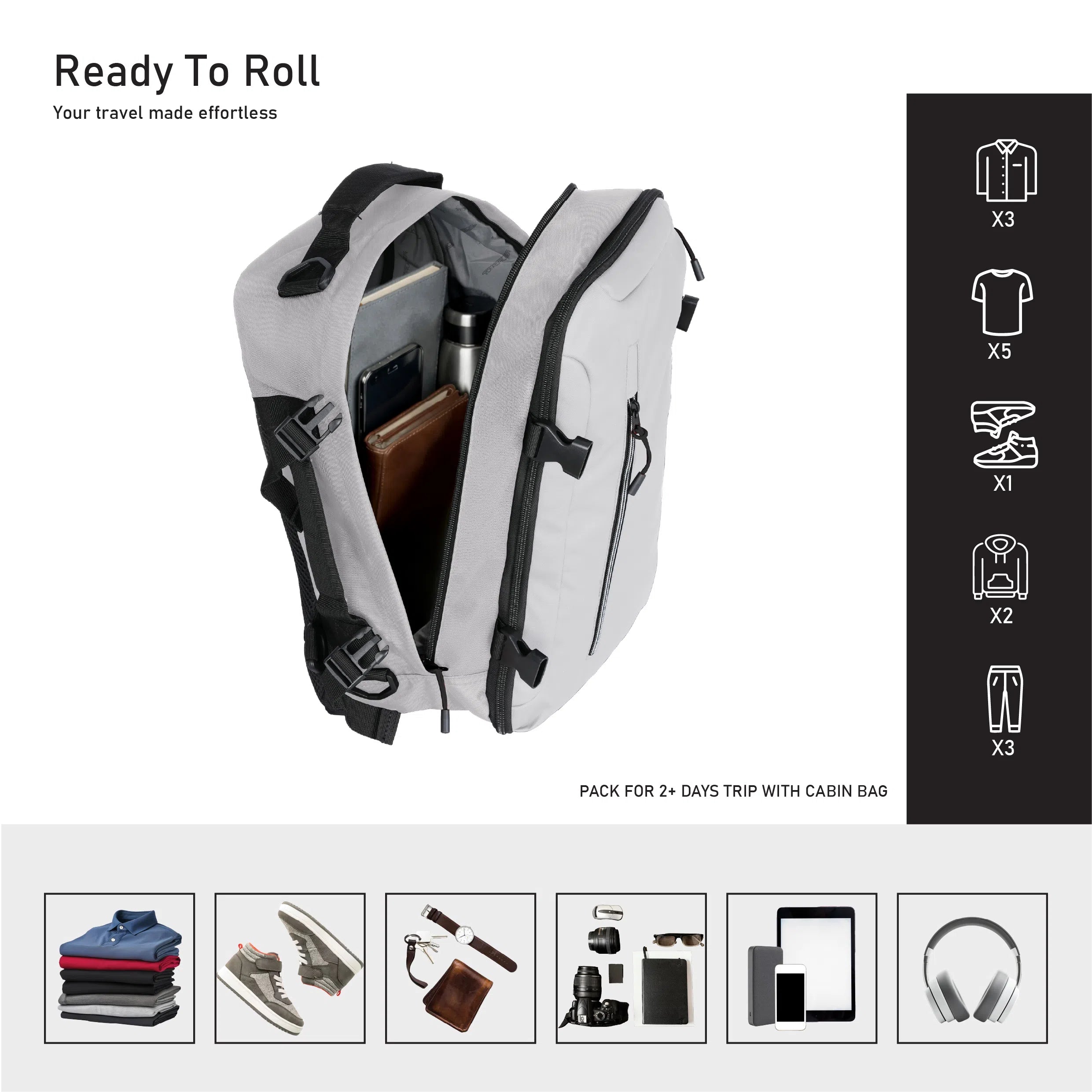 TOM CRUISER GRAND TOUR - SOFT EDITION BACK PACK BLACK, LIGHT GREY, NAVY