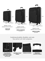TOMCRUISER ATLAS SOFT LUGGAGE TROLLEY 20" 24" 28" inch BLACK