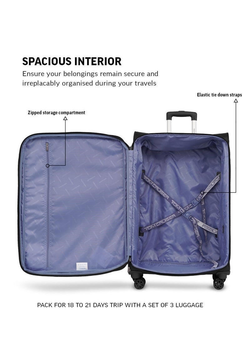 TOMCRUISER ATLAS SOFT LUGGAGE TROLLEY 20" 24" 28" inch BLACK