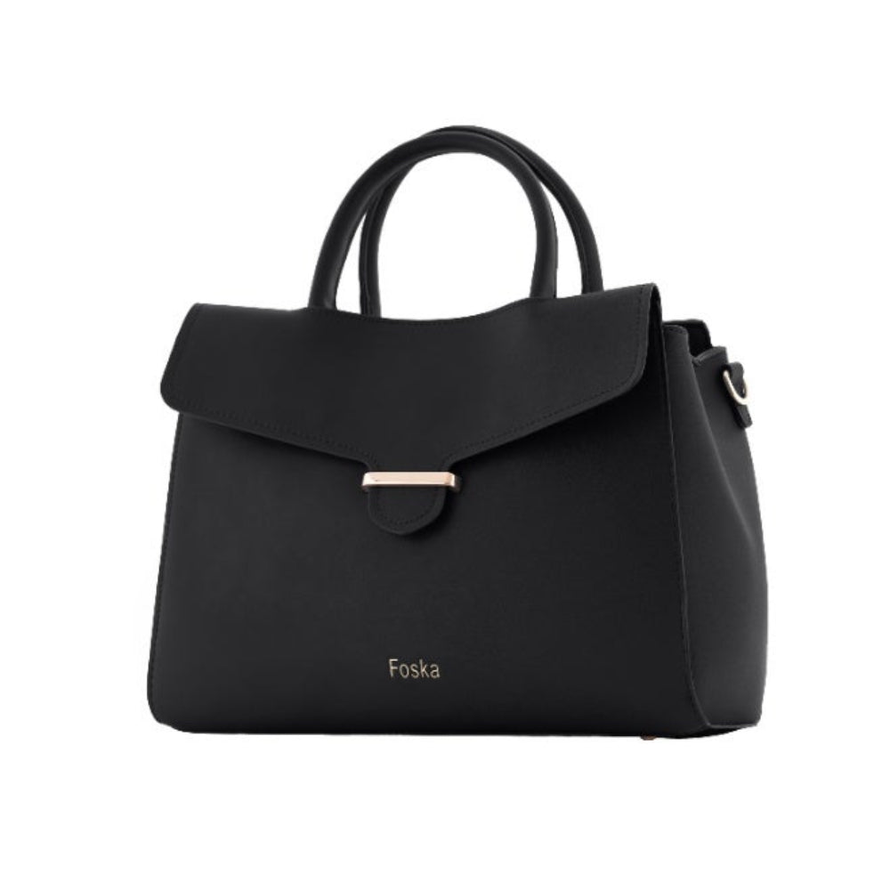 Foska Women's Classic Crossbody & Shoulder Bag - Black - Dark Blue Top Handle Handbag, Premium PU Leather