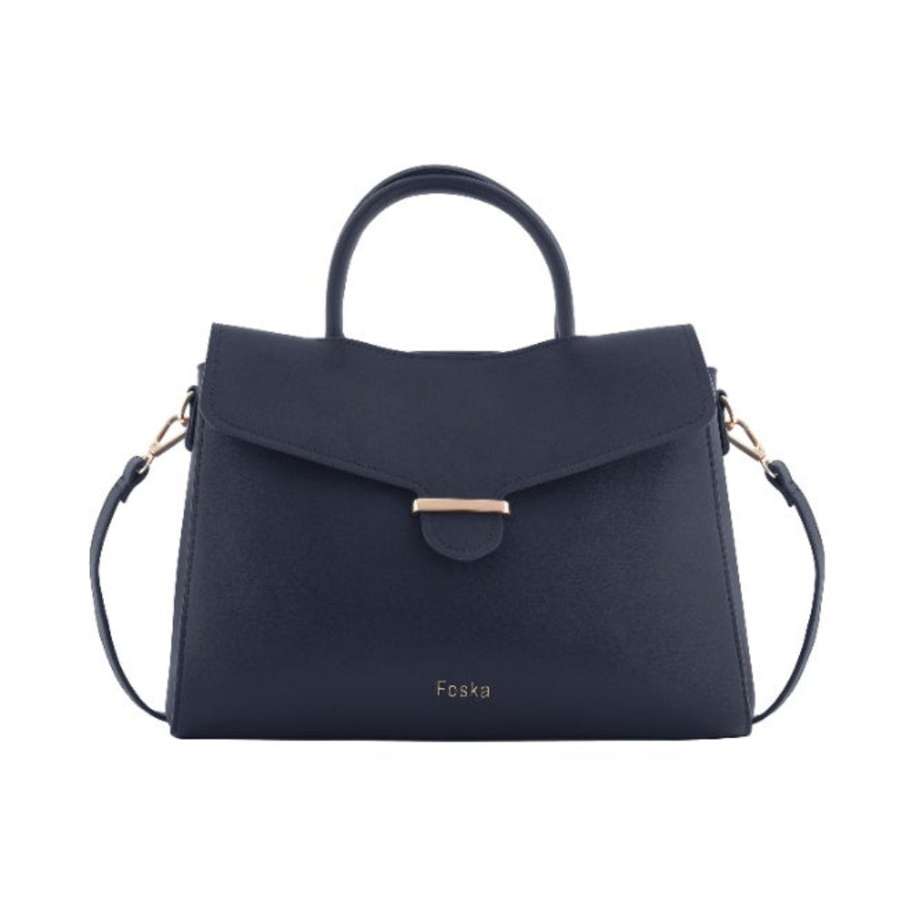 Foska Women's Classic Crossbody & Shoulder Bag - Black - Dark Blue Top Handle Handbag, Premium PU Leather