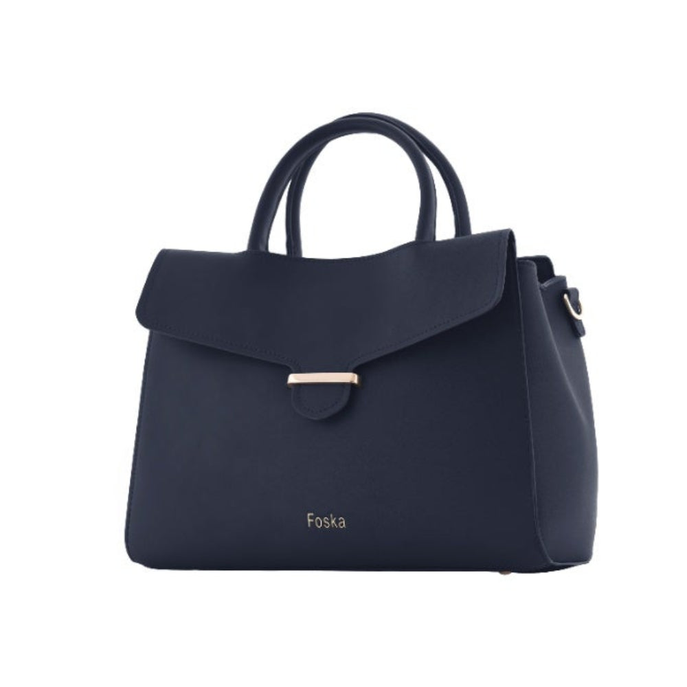 Foska Women's Classic Crossbody & Shoulder Bag - Black - Dark Blue Top Handle Handbag, Premium PU Leather