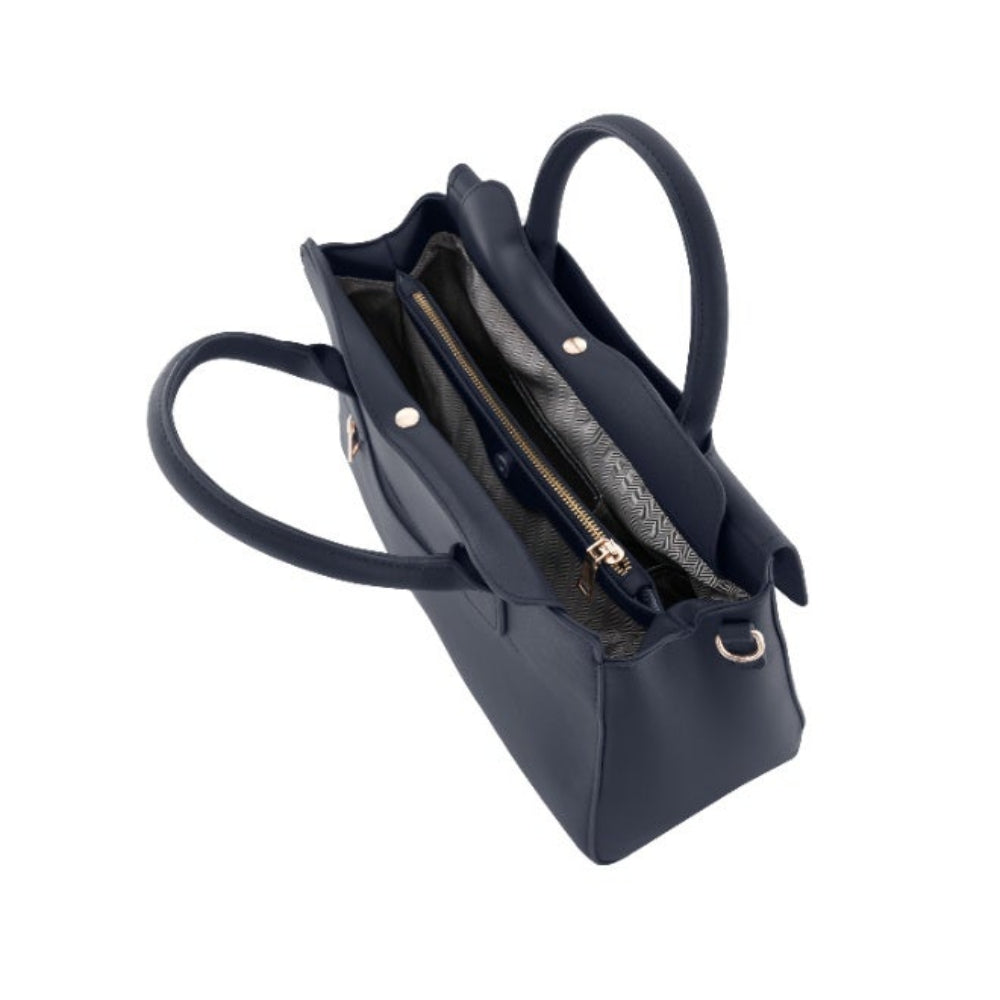 Foska Women's Classic Crossbody & Shoulder Bag - Black - Dark Blue Top Handle Handbag, Premium PU Leather