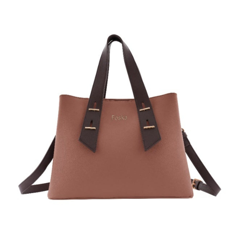 Foska Women's Elegant Tote & Shoulder Bag - Premium PU Leather - Brown - Black