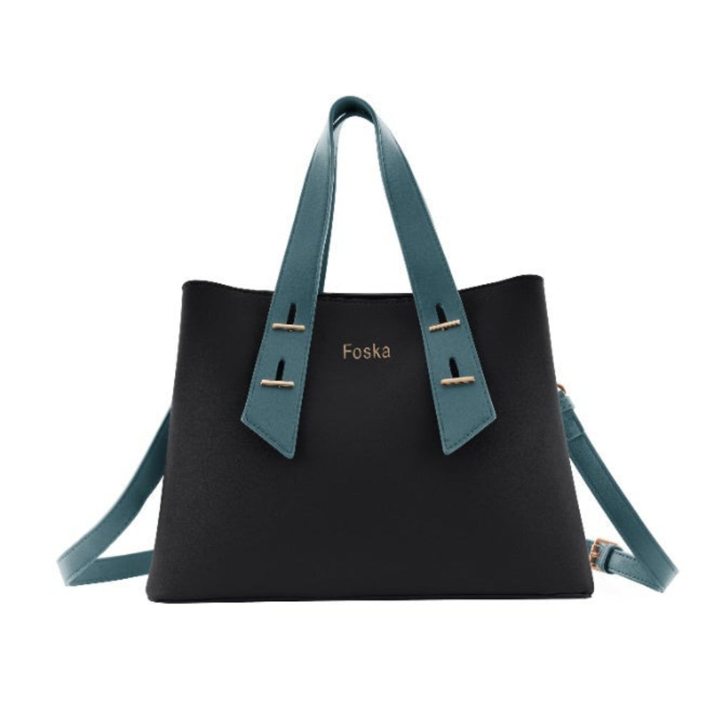 Foska Women's Elegant Tote & Shoulder Bag - Premium PU Leather - Brown - Black