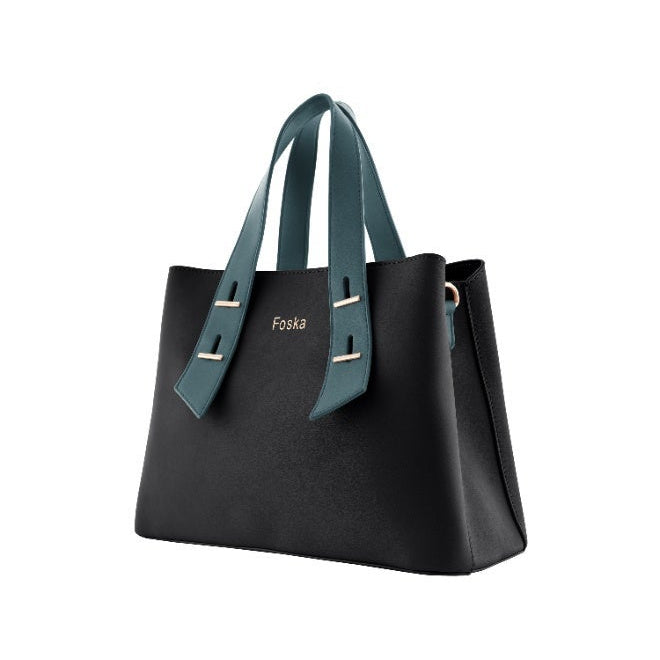 Foska Women's Elegant Tote & Shoulder Bag - Premium PU Leather - Brown - Black