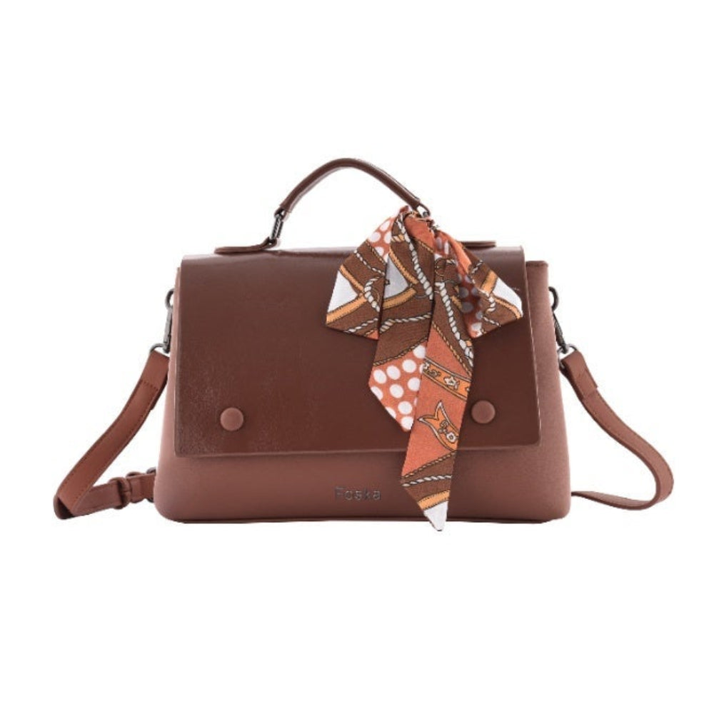 Foska Women's Crossbody & Shoulder Bag with Scarf - Top Handle Handbag Brown - Black - Dark Blue