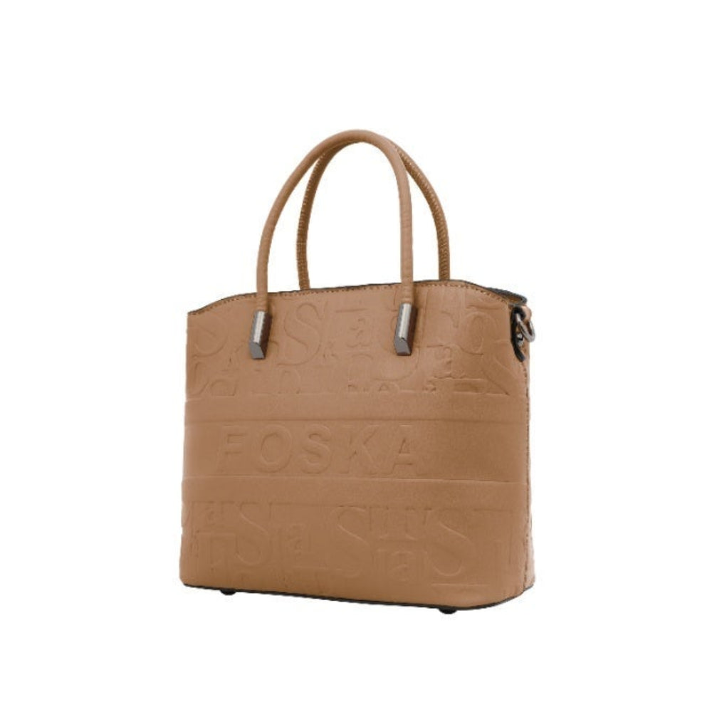 Foska Women's Tote Bag & Shoulder Bag - Embossed Logo PU Leather - Black- 21x21cm