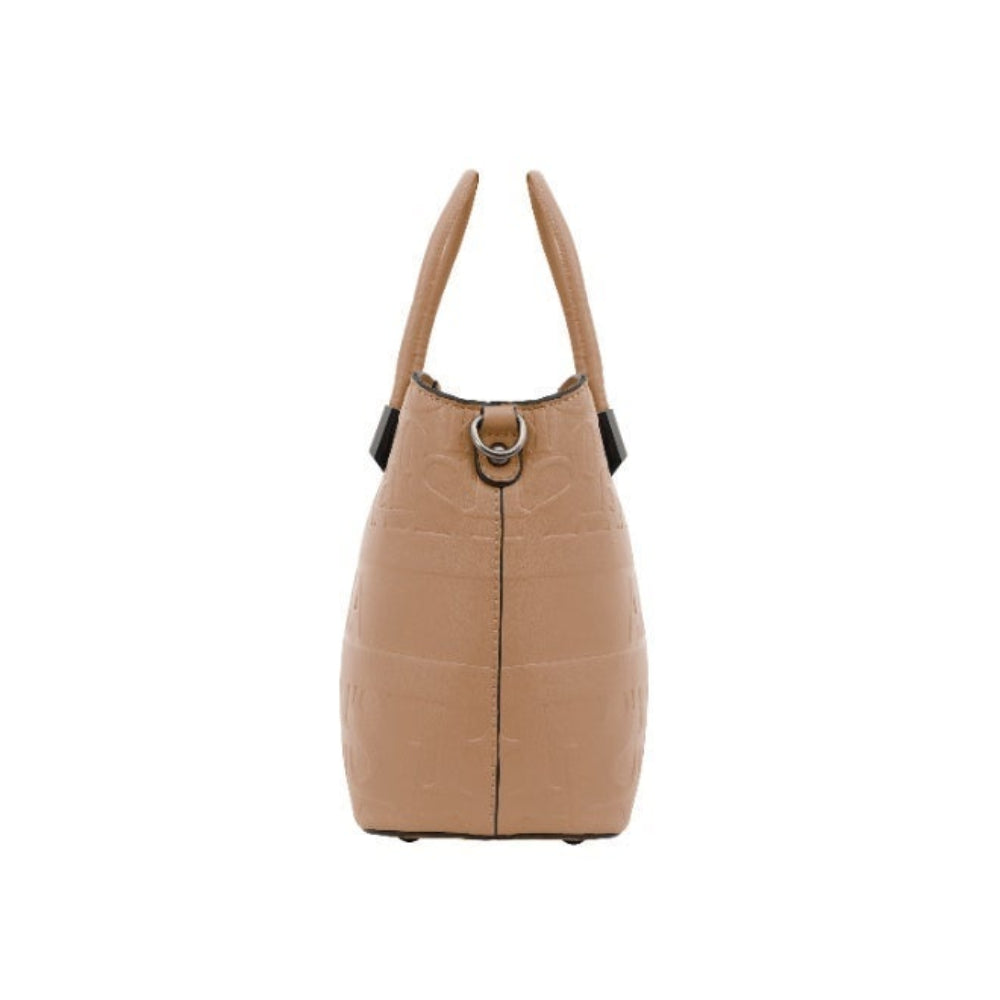 Foska Women's Tote Bag & Shoulder Bag - Embossed Logo PU Leather - Black- 21x21cm