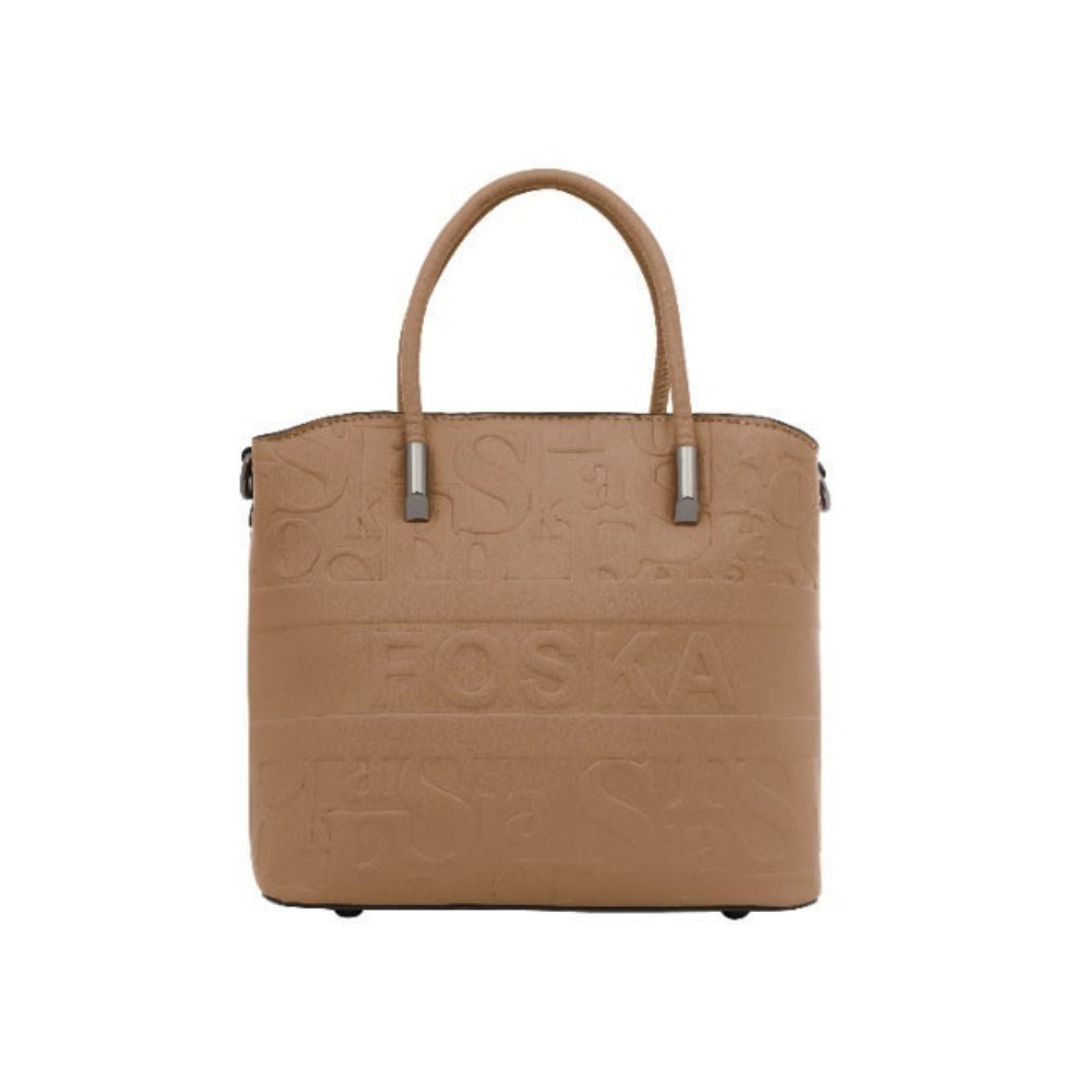 Foska Women's Tote Bag & Shoulder Bag - Embossed Logo PU Leather - Black- 21x21cm