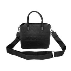 Foska Women's Tote Bag & Shoulder Bag - Embossed Logo PU Leather - Black- 21x21cm