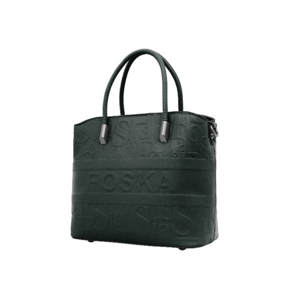 Foska Women's Tote Bag & Shoulder Bag - Embossed Logo PU Leather - Black- 21x21cm