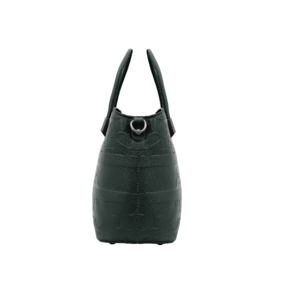 Foska Women's Tote Bag & Shoulder Bag - Embossed Logo PU Leather - Black- 21x21cm