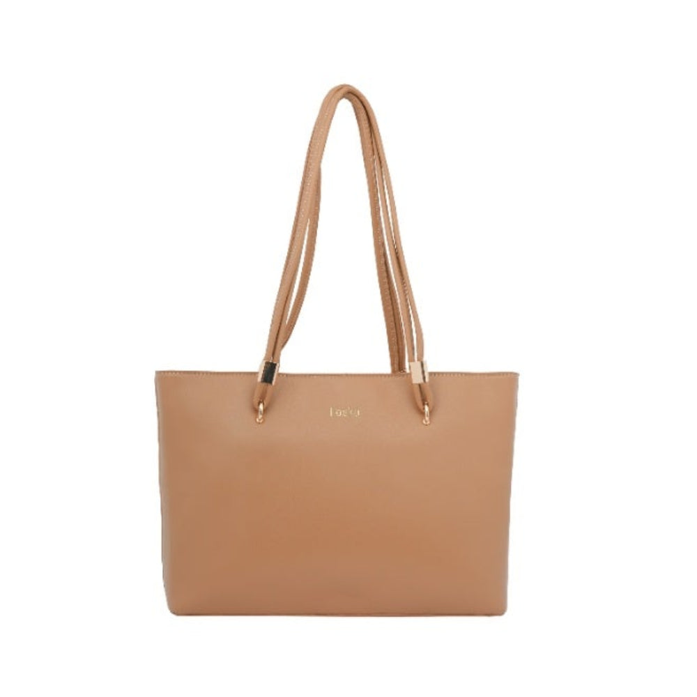 Foska Women's Large Tote & Shoulder Bag - Smooth PU Leather - Dark Green - Light Brown - 31.5x30 cm