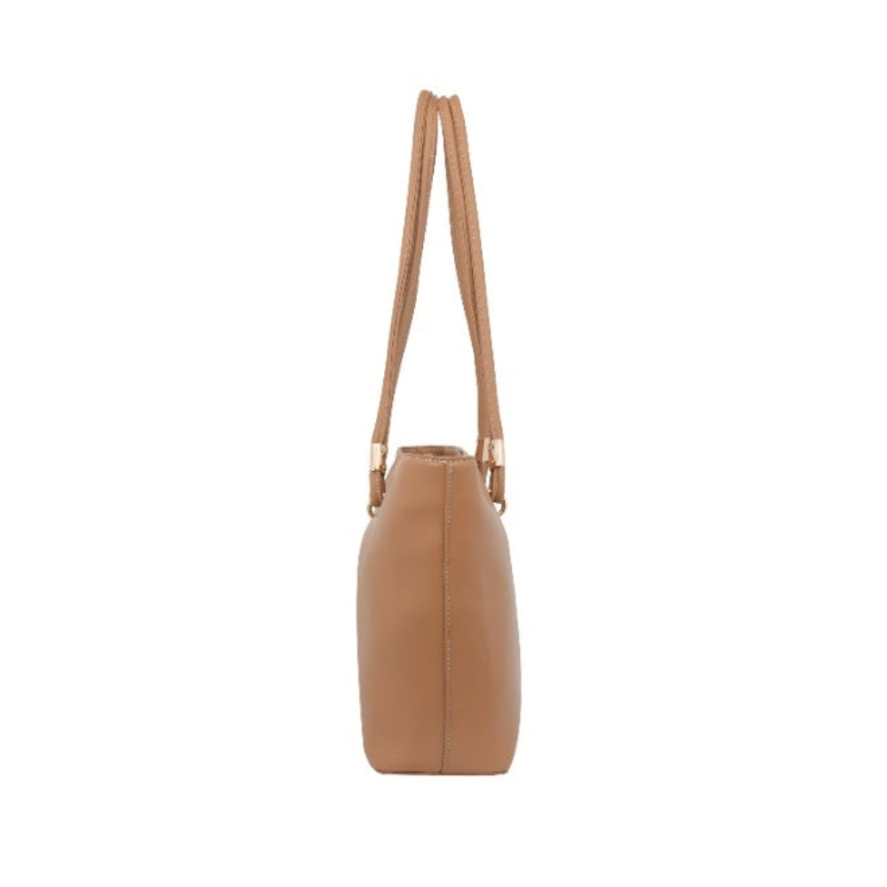 Foska Women's Large Tote & Shoulder Bag - Smooth PU Leather - Dark Green - Light Brown - 31.5x30 cm