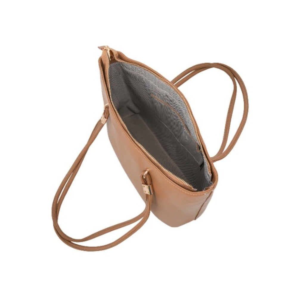 Foska Women's Large Tote & Shoulder Bag - Smooth PU Leather - Dark Green - Light Brown - 31.5x30 cm