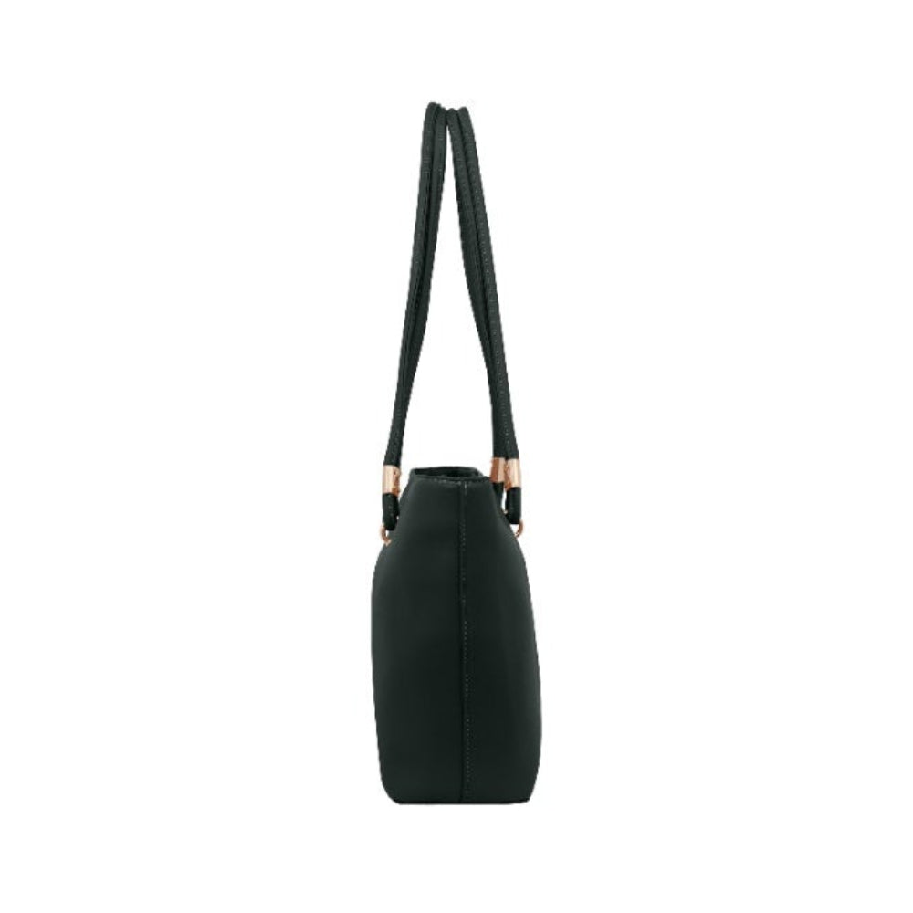 Foska Women's Large Tote & Shoulder Bag - Smooth PU Leather - Dark Green - Light Brown - 31.5x30 cm