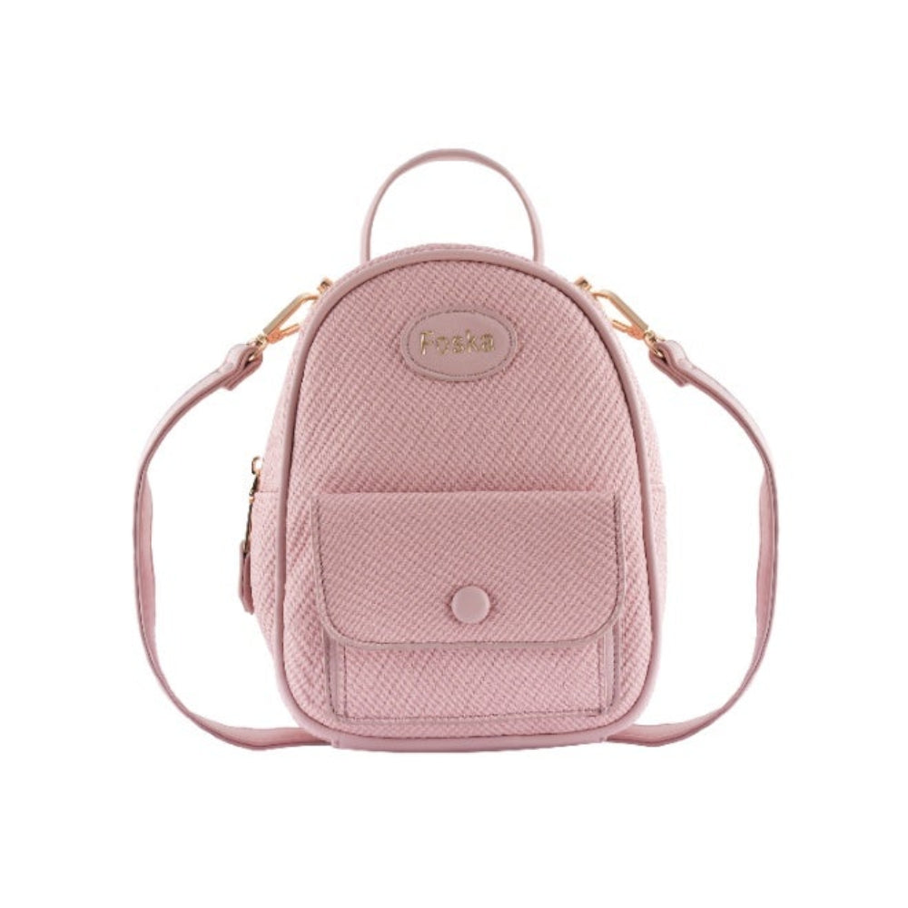 Foska Women's Mini Backpack & Crossbody Bag - Canvas Fabric - Beige - 16x21 cm