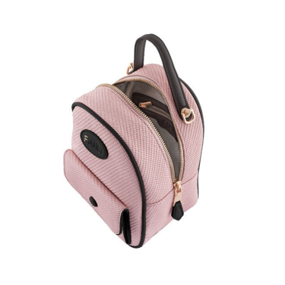 Foska Women's Mini Backpack & Crossbody Bag - Canvas Fabric - Beige - 16x21 cm