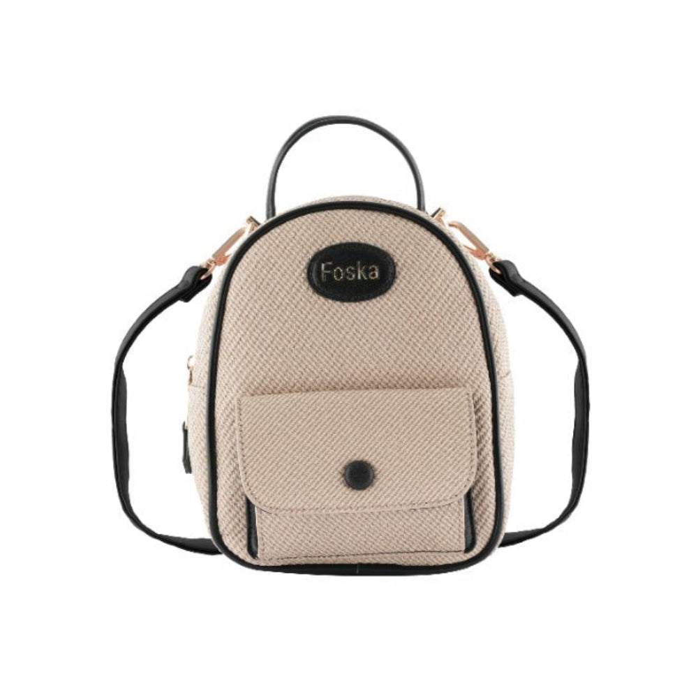 Foska Women's Mini Backpack & Crossbody Bag - Canvas Fabric - Beige - 16x21 cm