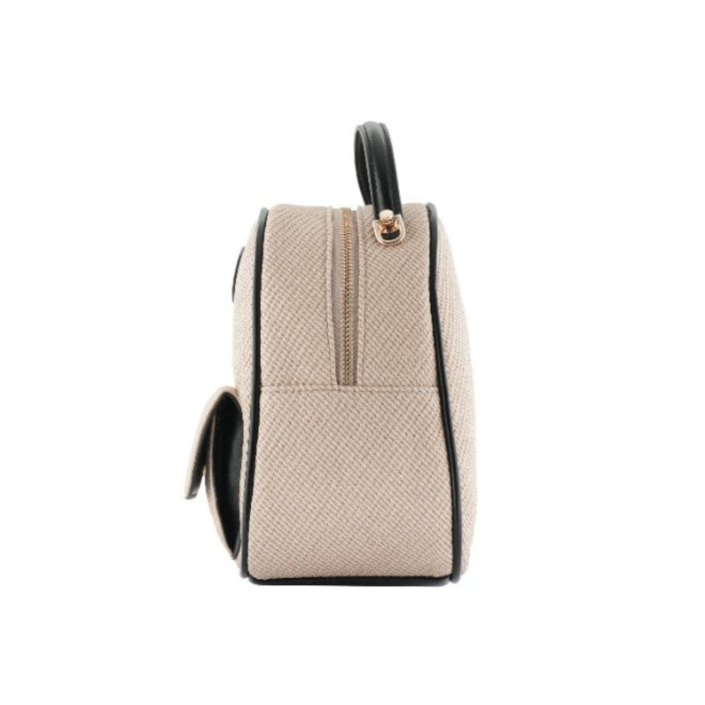 Foska Women's Mini Backpack & Crossbody Bag - Canvas Fabric - Beige - 16x21 cm