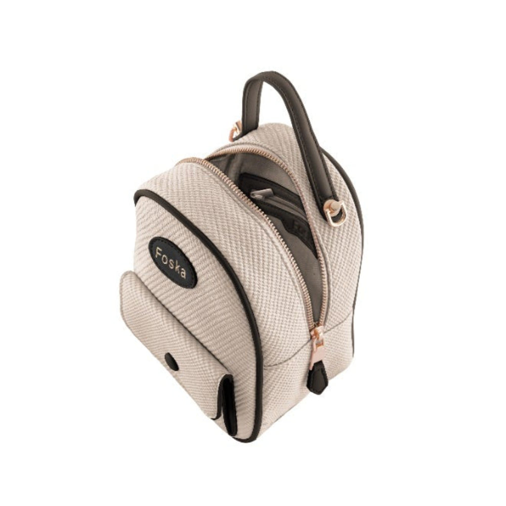 Foska Women's Mini Backpack & Crossbody Bag - Canvas Fabric - Beige - 16x21 cm