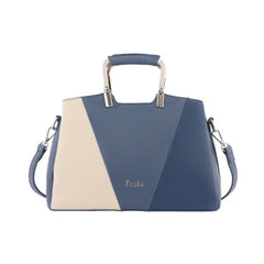 Foska Women's Handbag & Shoulder Bag - Geometric Design, Metal Handle - Blue - Black - Beige - 30x21.5 cm