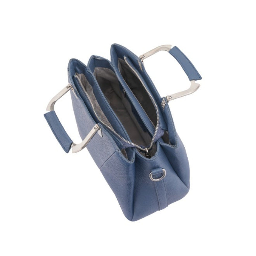 Foska Women's Handbag & Shoulder Bag - Geometric Design, Metal Handle - Blue - Black - Beige - 30x21.5 cm