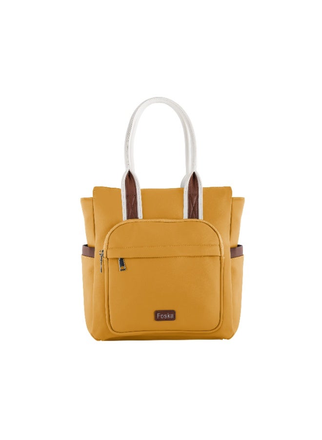 Foska Women's Tote & Backpack Bag 2-in-1 - Multi-Pocket Design - Yellow - Black - 28x32 cm