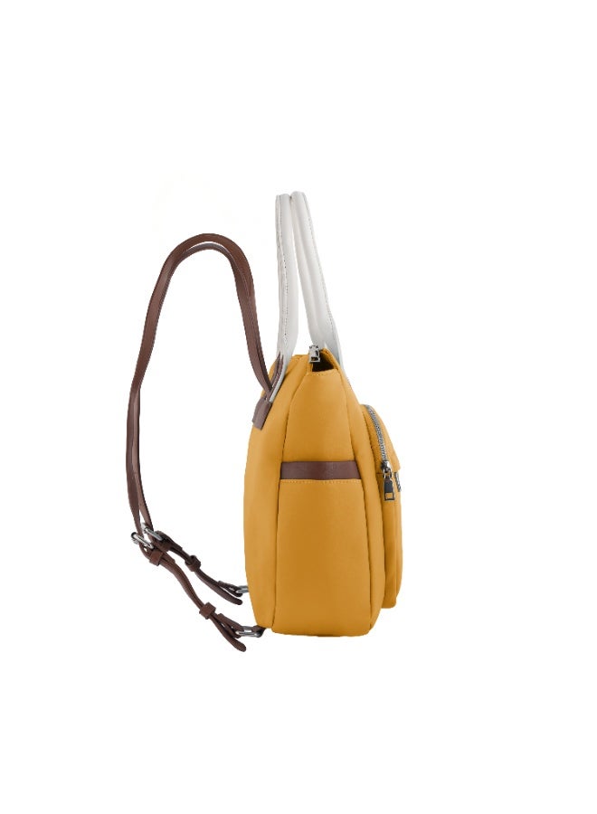 Foska Women's Tote & Backpack Bag 2-in-1 - Multi-Pocket Design - Yellow - Black - 28x32 cm