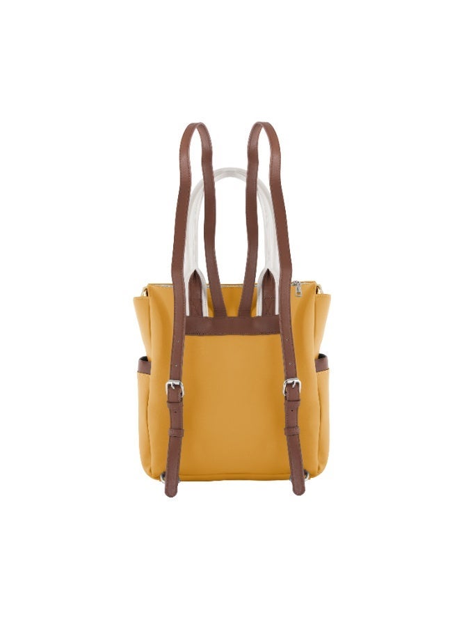 Foska Women's Tote & Backpack Bag 2-in-1 - Multi-Pocket Design - Yellow - Black - 28x32 cm