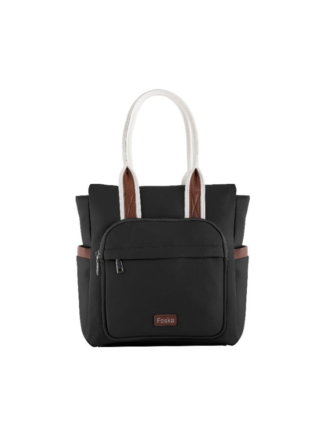 Foska Women's Tote & Backpack Bag 2-in-1 - Multi-Pocket Design - Yellow - Black - 28x32 cm