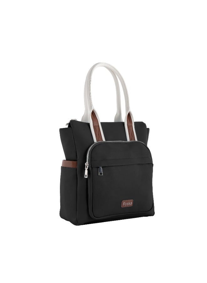 Foska Women's Tote & Backpack Bag 2-in-1 - Multi-Pocket Design - Yellow - Black - 28x32 cm