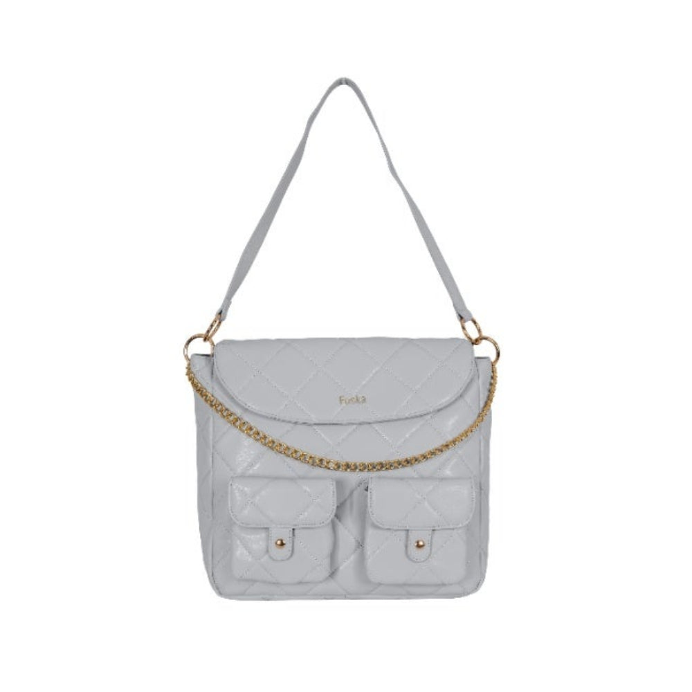 Foska Women's Large Tote & Shoulder Bag - Smooth PU Leather - Black - Grey - 33x30 cm