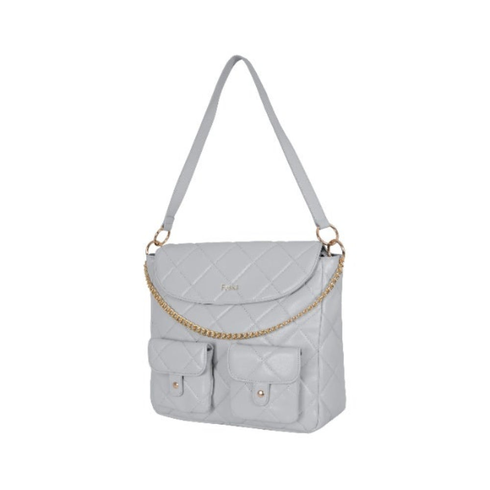 Foska Women's Large Tote & Shoulder Bag - Smooth PU Leather - Black - Grey - 33x30 cm