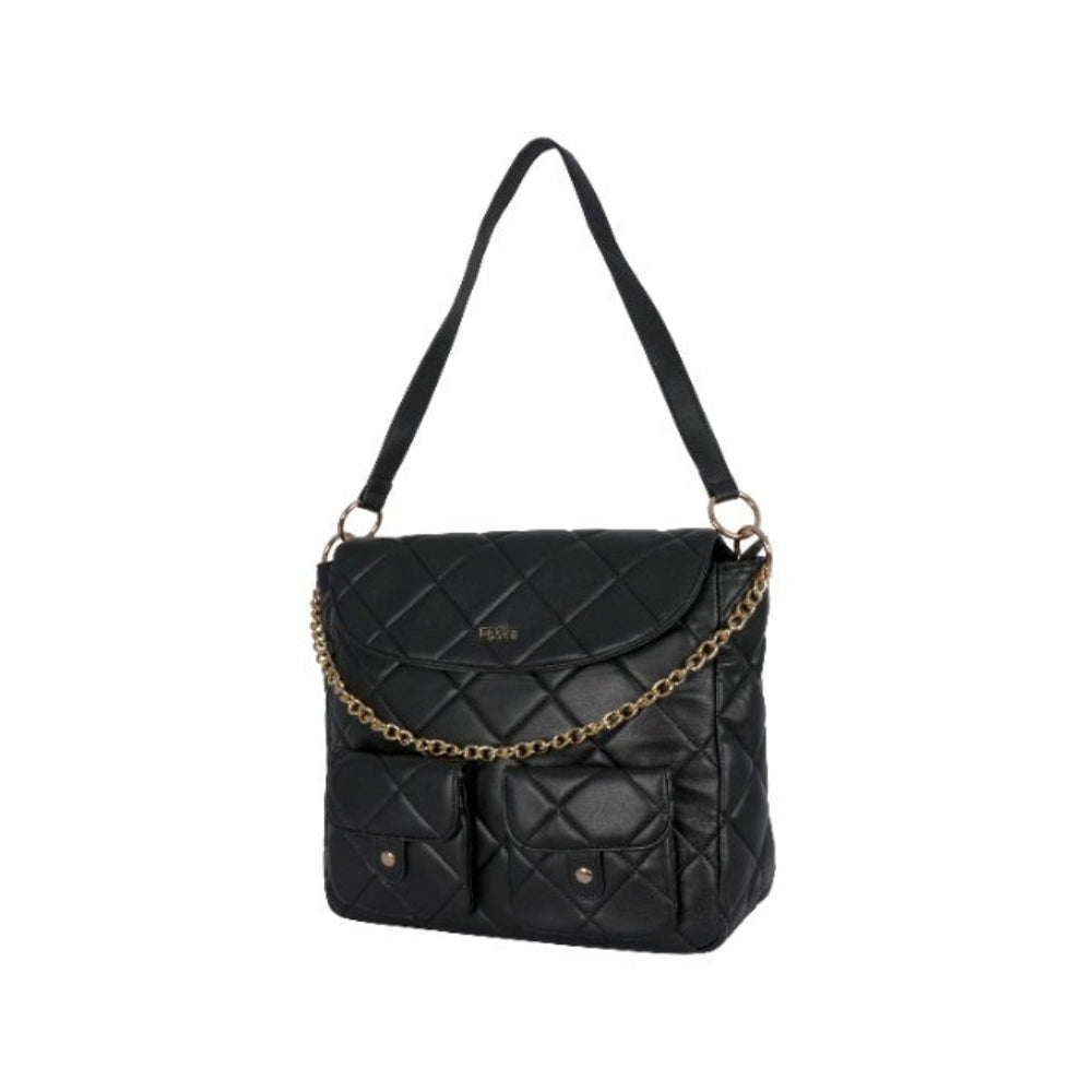 Foska Women's Large Tote & Shoulder Bag - Smooth PU Leather - Black - Grey - 33x30 cm