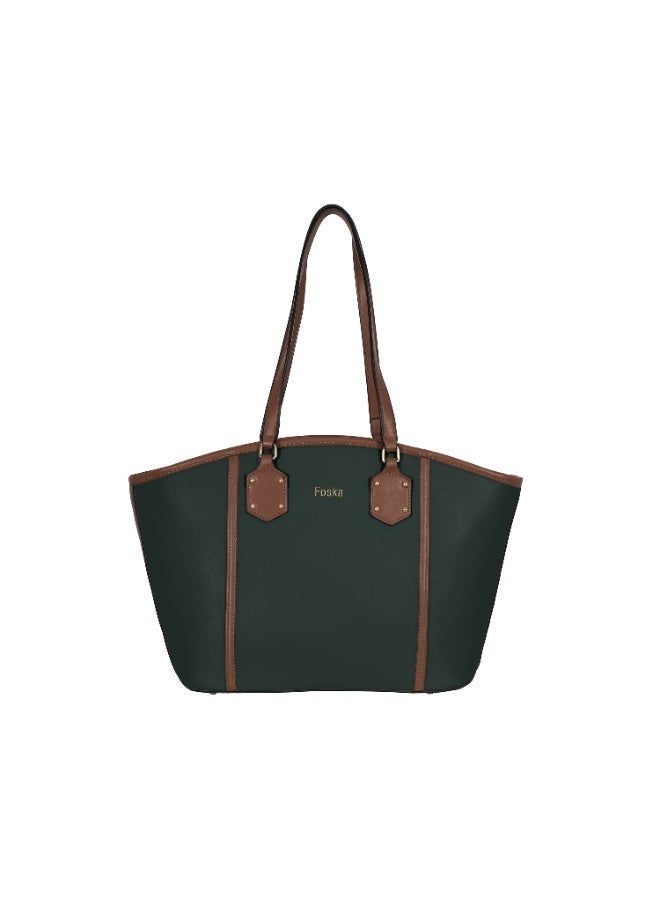 Foska Women's Wide Tote & Shoulder Bag - Two-Tone Design - 47x28 cm