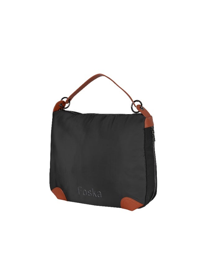Foska Women's Wide Tote & Shoulder Bag - Fabric & PU Leather - 39x30 cm